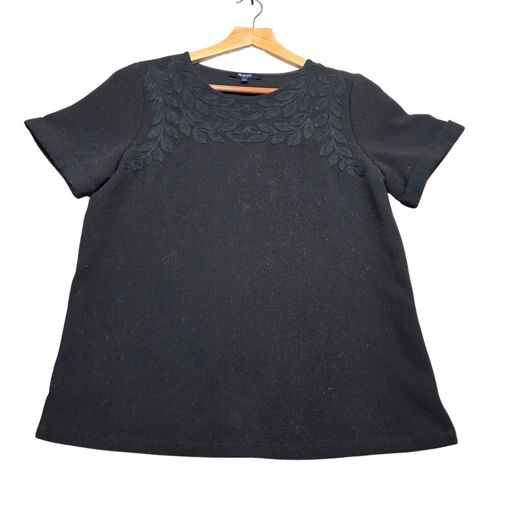 Madewell Black Ivy Leaf Embroidered Top